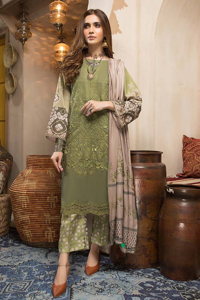 CNW-3 | Charizma Naranji Unstitched Embroidered Khaddar With Embroidered Shawl Vol-1 Collection | Unstitched Embroidered Suit