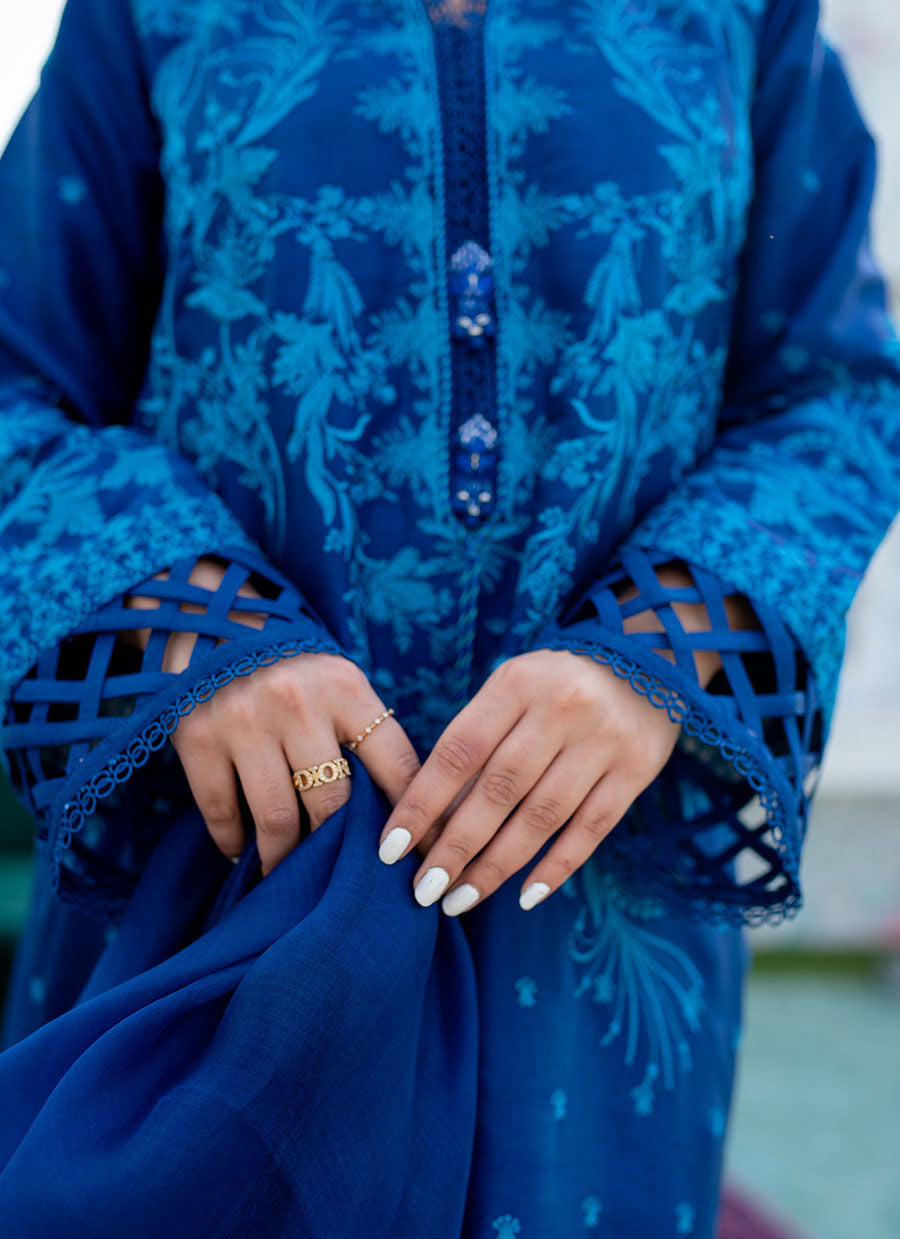 ROYAL IRIS SHIRT AND DUPATTA | Farah Talib Aziz Eid Edit Drop 2 Collection | Embroidered Stitched Raw Silk Suit