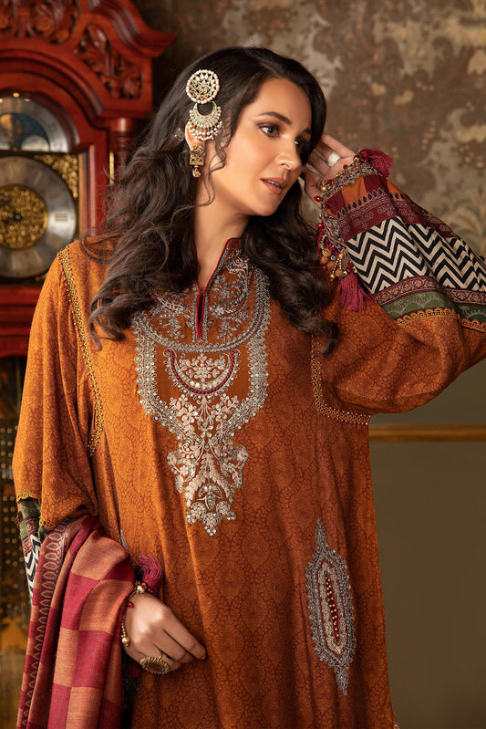 DL-908-Rust | Maria B Winter Linen Unstitched Collection 2021 | Unstitched Embroidered Linen Suits