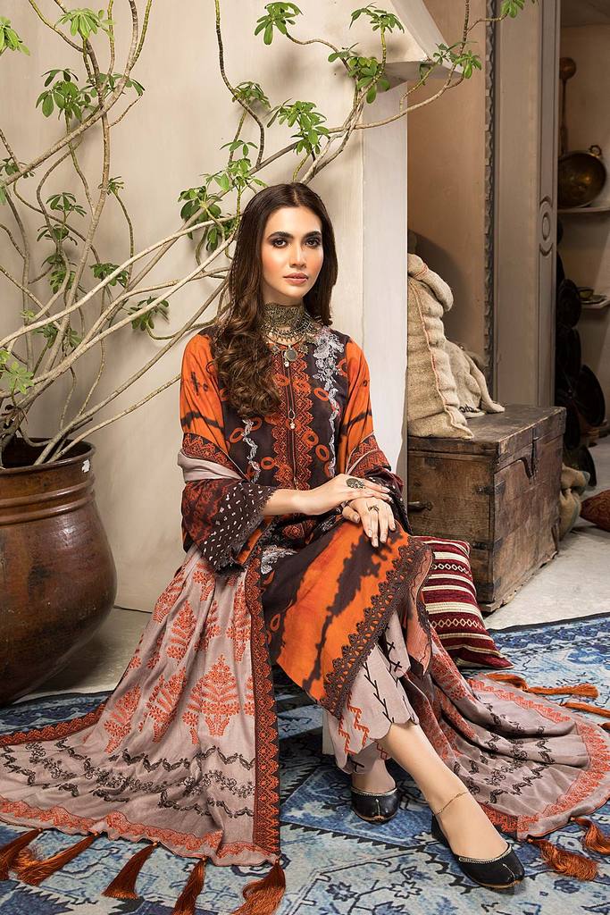 CNW-1 | Charizma Naranji Unstitched Embroidered Khaddar With Embroidered Shawl Vol-1 Collection | Unstitched Embroidered Suit