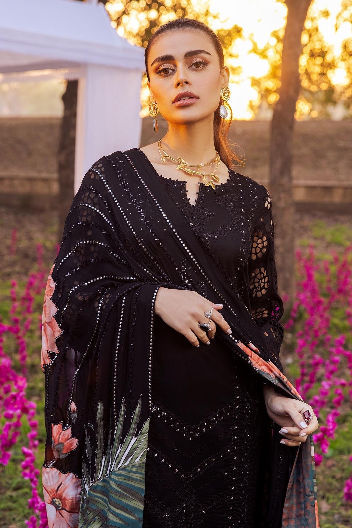 NIGHT FALL NI-34 | Nureh Blooming Summers Exclusive Luxury Lawn Collection 2022 | Unstitched Embroidered Lawn Suits