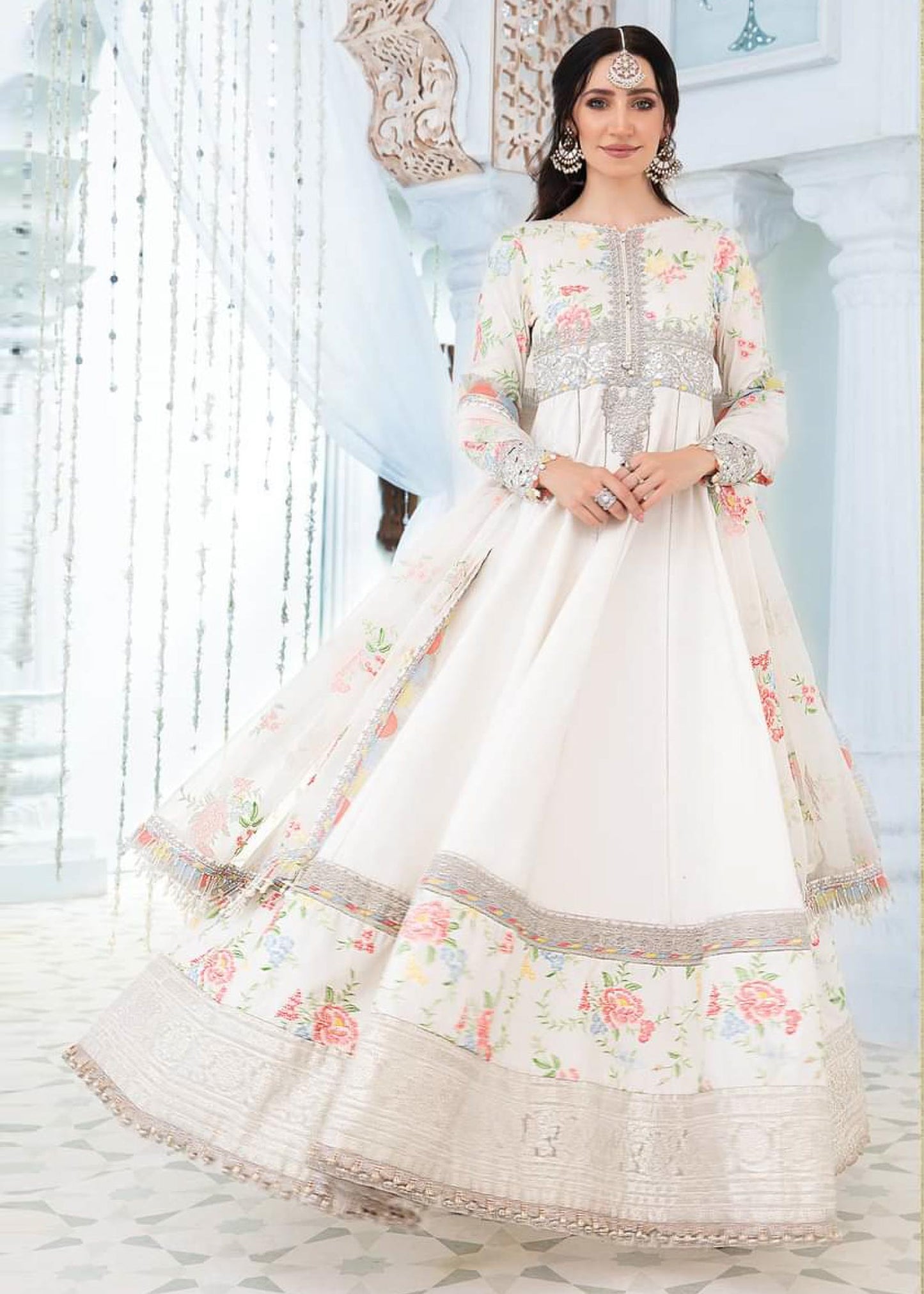 EL-22-02-White | Maria.B. Lawn Eid Collection 2022 | Unstitched Embroidered Lawn Suit