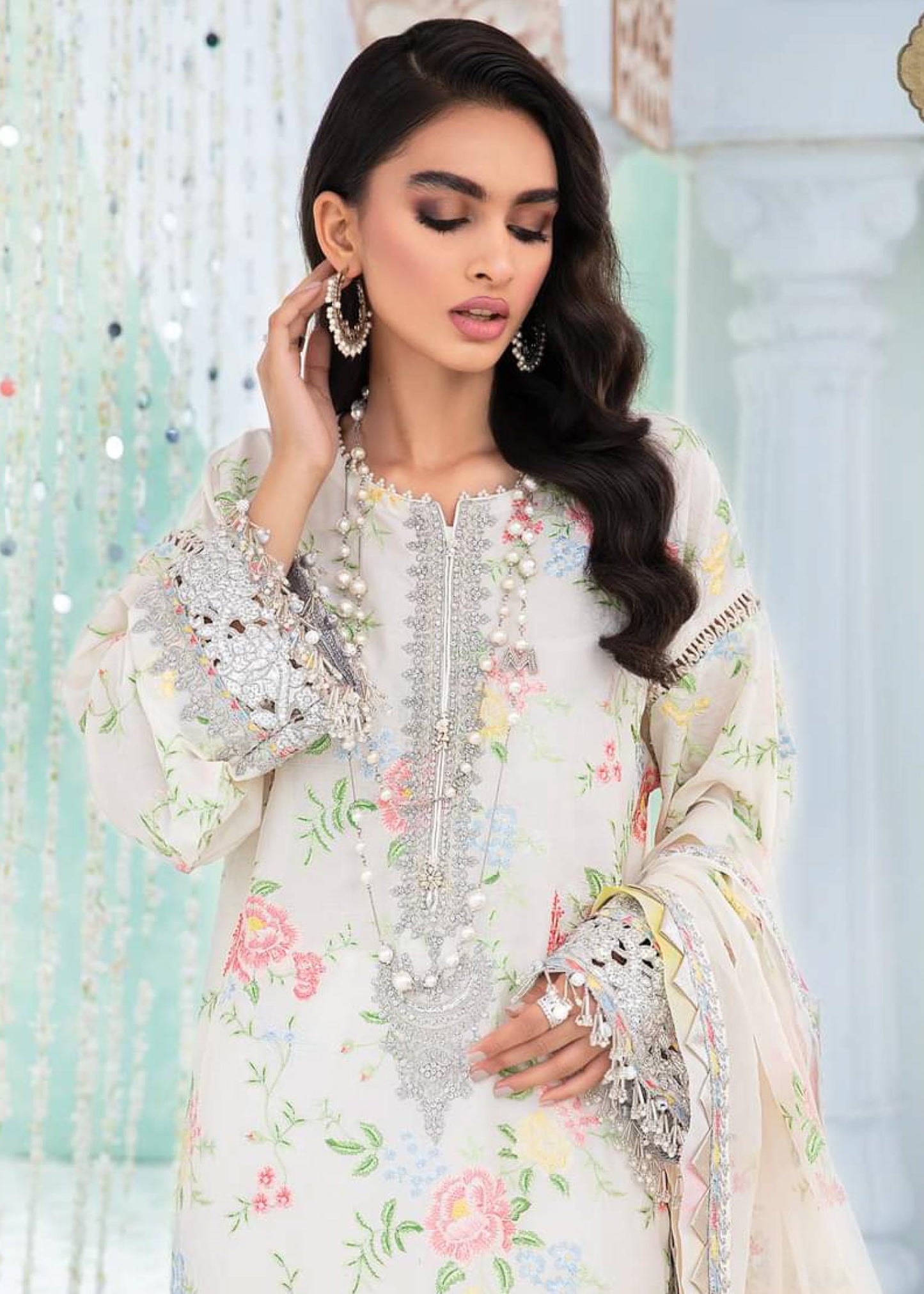 EL-22-02-White | Maria.B. Lawn Eid Collection 2022 | Unstitched Embroidered Lawn Suit