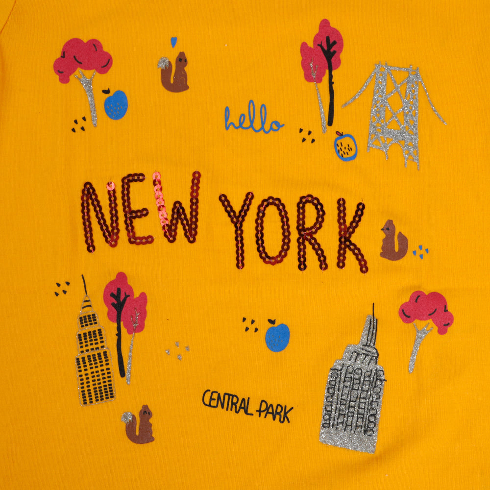Infants New York T-Shirt For Girls - Saffron | Bachaa Party Baby Clothes Girls Tops & T-Shirts