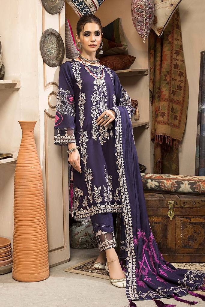 CNW-7 | Charizma Naranji Unstitched Embroidered Khaddar With Embroidered Shawl Vol-1 Collection | Unstitched Embroidered Suit