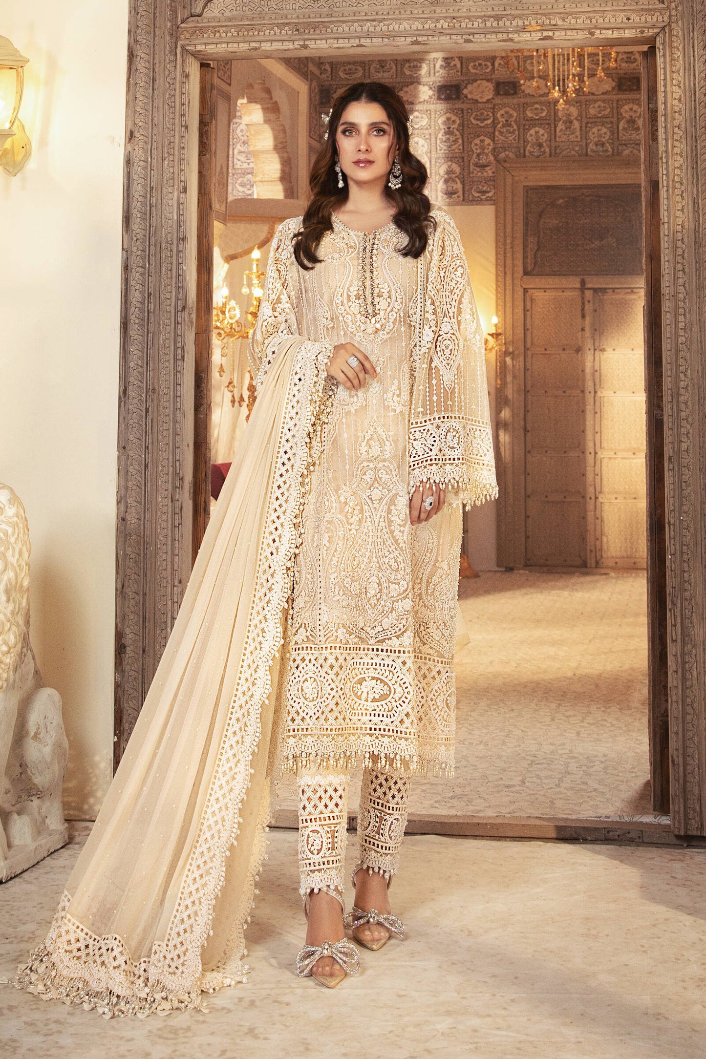 BD-2304 - Pearl White | Maria B Mbroidered Winter Wedding Collection 2021 | Unstitched Embroidered Suits