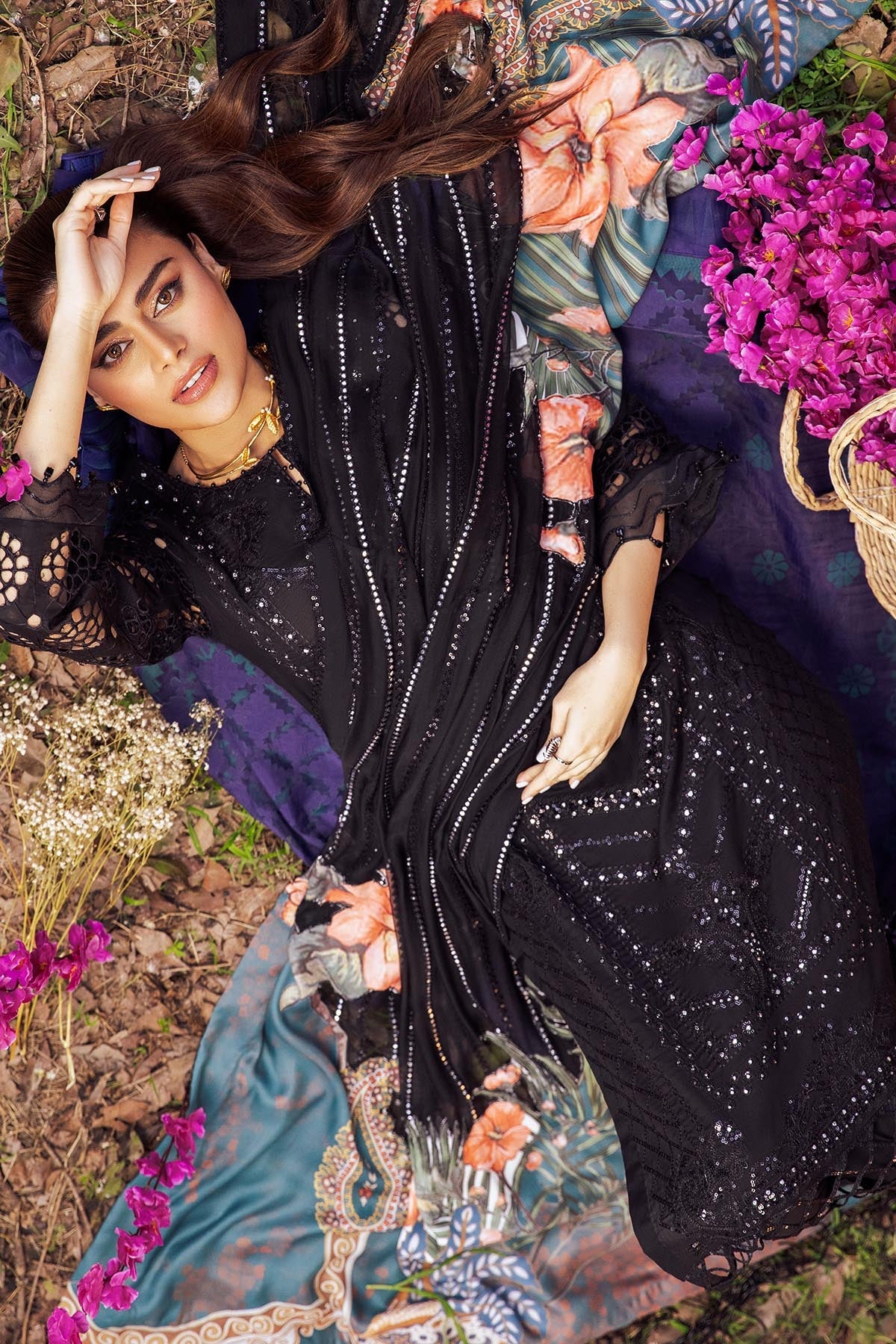 NIGHT FALL NI-34 | Nureh Blooming Summers Exclusive Luxury Lawn Collection 2022 | Unstitched Embroidered Lawn Suits
