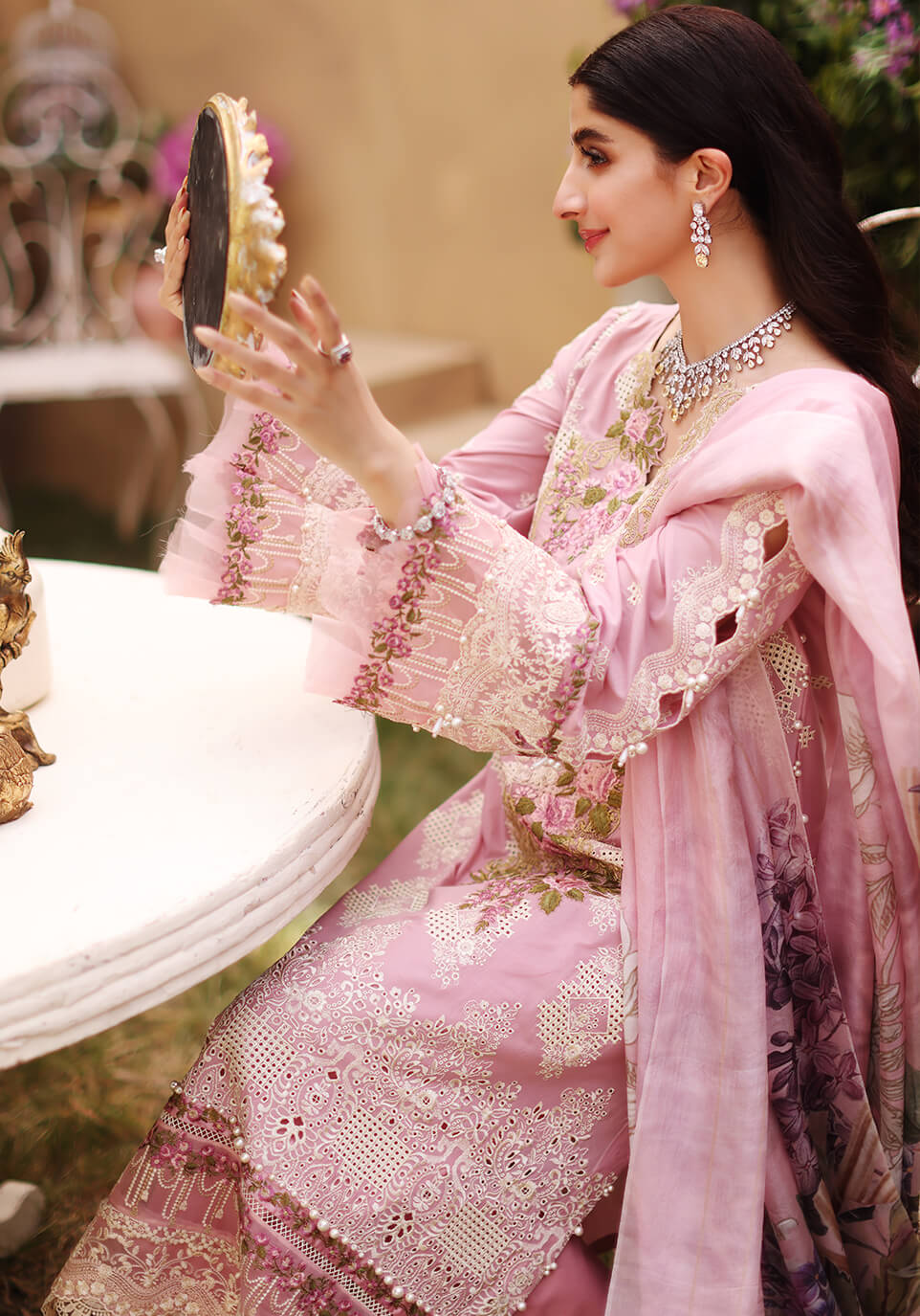 ELF-6 Old Rose | Elaf Luxury Festive Lawn Collection 2022 | Unstitched Embroidered Lawn Suits