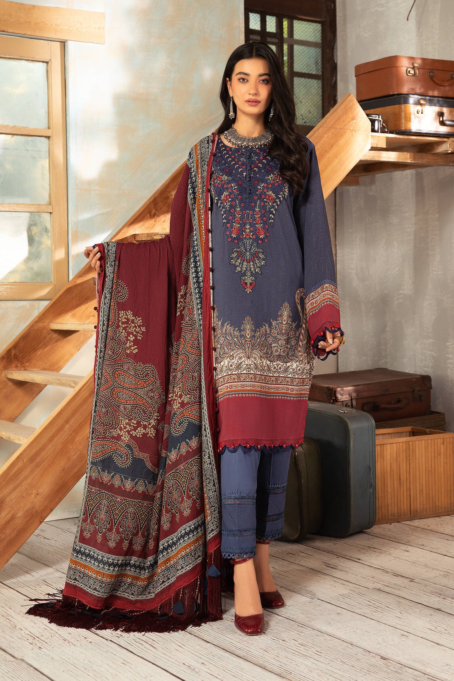 MPT 1205 B | Maria B MPrints Winter Collection 2021 | Unstitched Embroidered Dobby Linen Suits