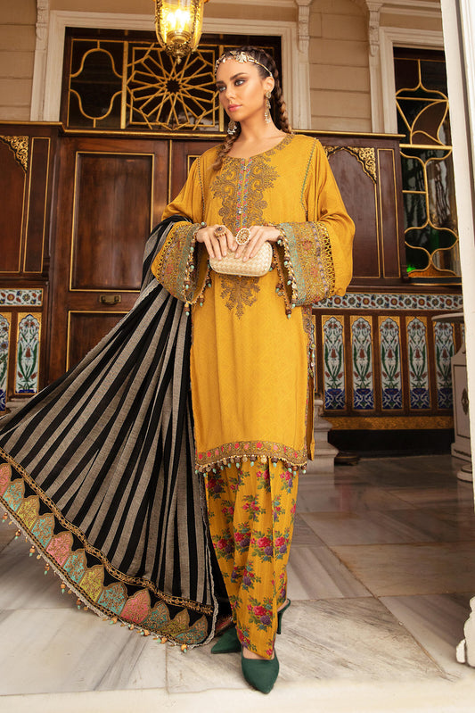 DL-909-Mustard | Maria B Winter Linen Unstitched Collection 2021 | Unstitched Embroidered Linen Suits