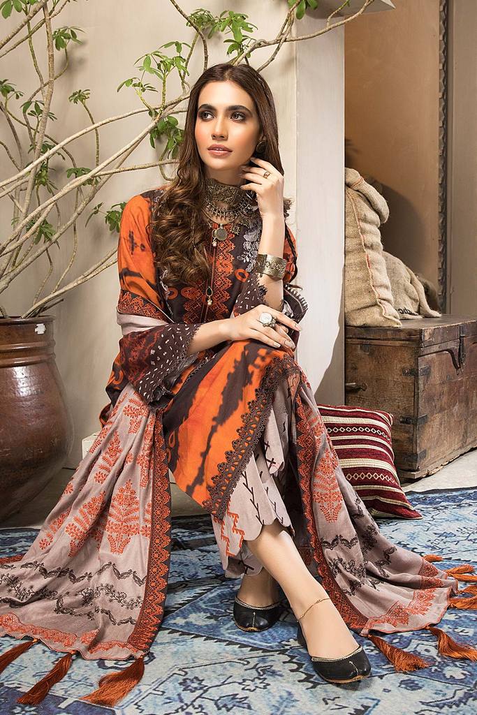 CNW-1 | Charizma Naranji Unstitched Embroidered Khaddar With Embroidered Shawl Vol-1 Collection | Unstitched Embroidered Suit