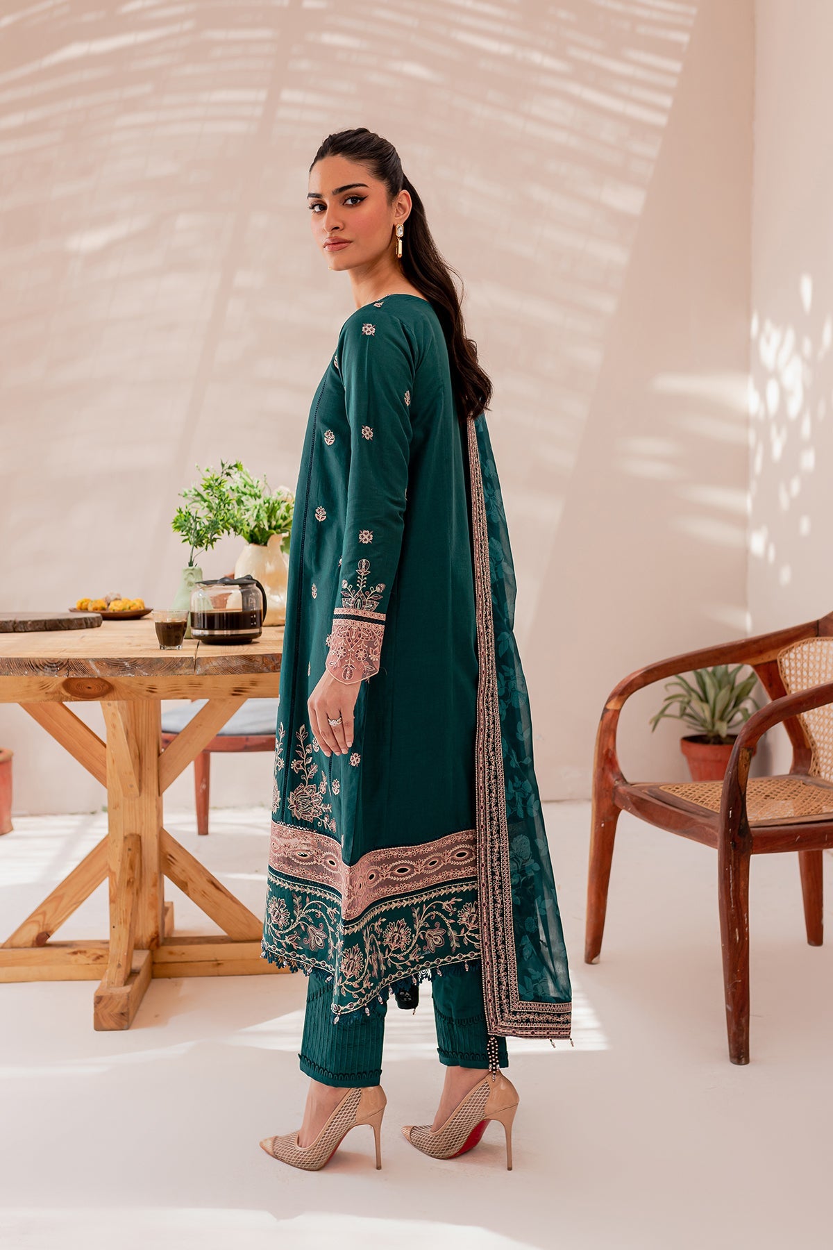 Teal Sage | Farasha Mehak Festive Lawn SS 23 | Unstitched Embroidered Collection