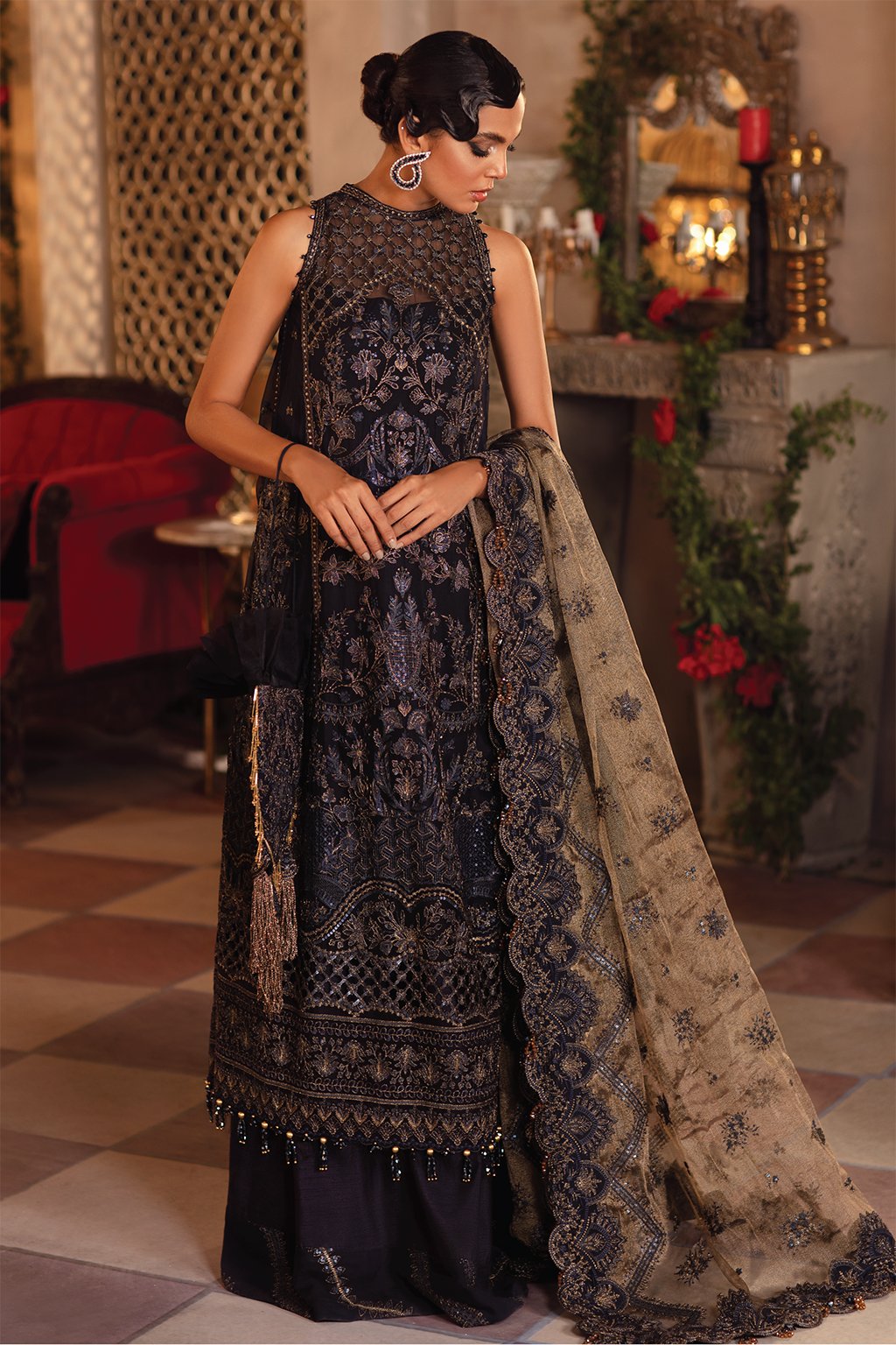 IMC-05 BLUE BLOOD- 3PC | Iznik Meraki Luxury Chiffon Collection 2021 | Unstitched Embroidered Luxury Chiffon Suits