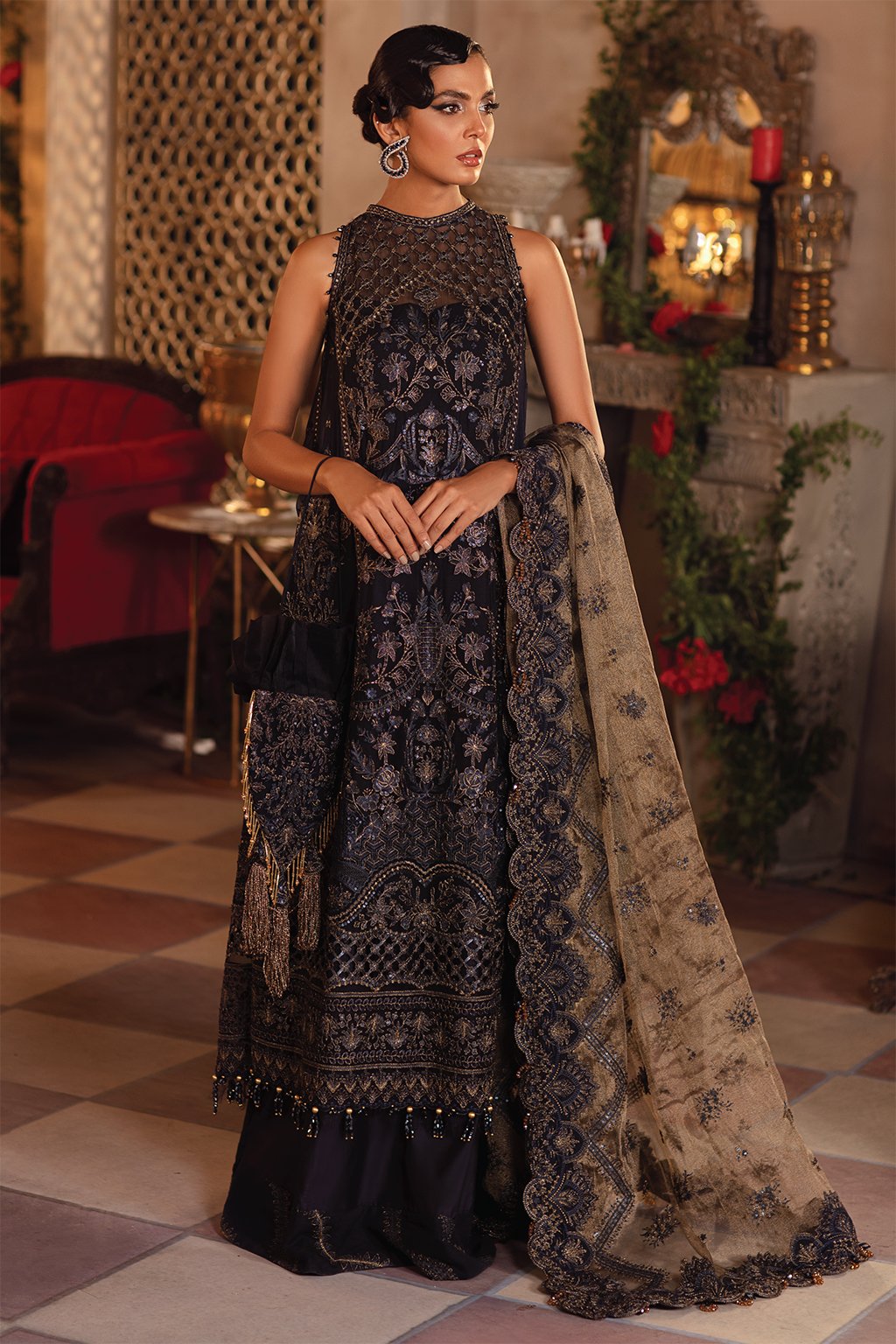 IMC-05 BLUE BLOOD- 3PC | Iznik Meraki Luxury Chiffon Collection 2021 | Unstitched Embroidered Luxury Chiffon Suits