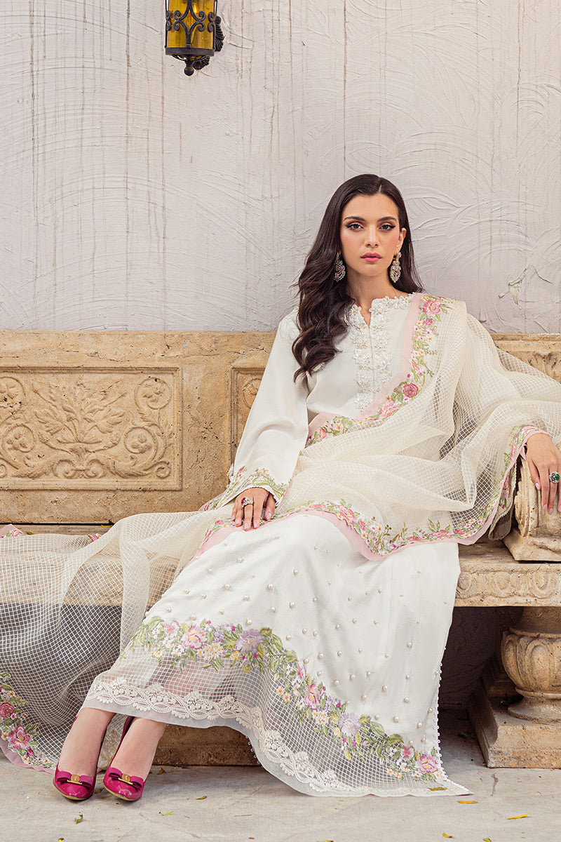 WHITE SAND MLE22-06 | Mushq Eid Pret Drop 2 | 3Pc Cotton Net Suit