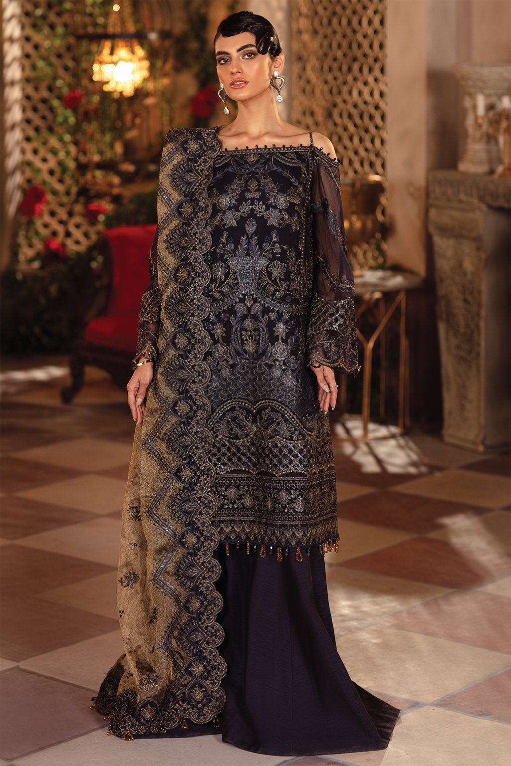 IMC-05 BLUE BLOOD- 3PC | Iznik Meraki Luxury Chiffon Collection 2021 | Unstitched Embroidered Luxury Chiffon Suits