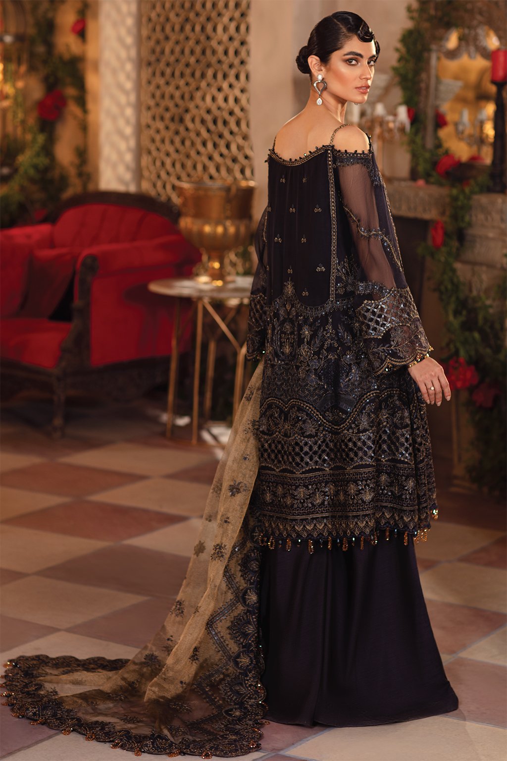 IMC-05 BLUE BLOOD- 3PC | Iznik Meraki Luxury Chiffon Collection 2021 | Unstitched Embroidered Luxury Chiffon Suits