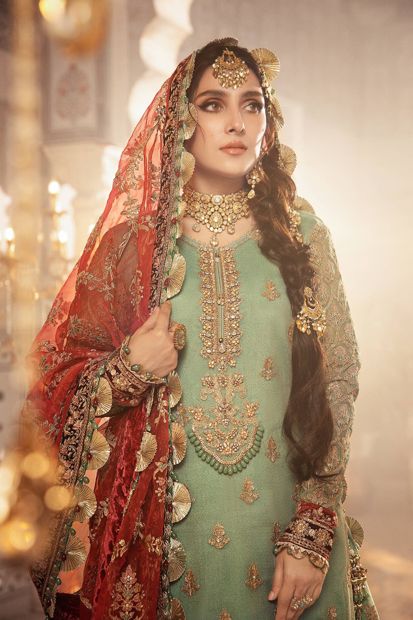 BD-2303 Coral in Sea green | Maria B Mbroidered Winter Wedding Collection 2021 | Unstitched Embroidered Suits