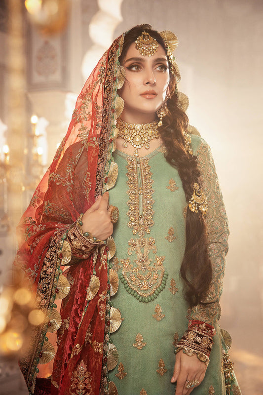 BD-2303 Coral in Sea green | Maria B Mbroidered Winter Wedding Collection 2021 | Unstitched Embroidered Suits