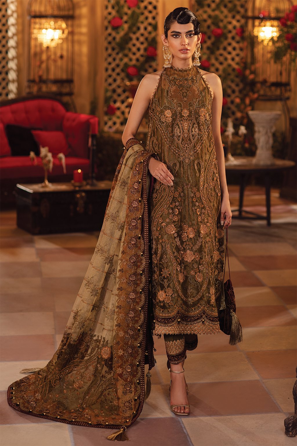 IMC-07 GOLDEN DAYS-3PC | Iznik Meraki Luxury Chiffon Collection 2021 | Unstitched Embroidered Luxury Chiffon Suits
