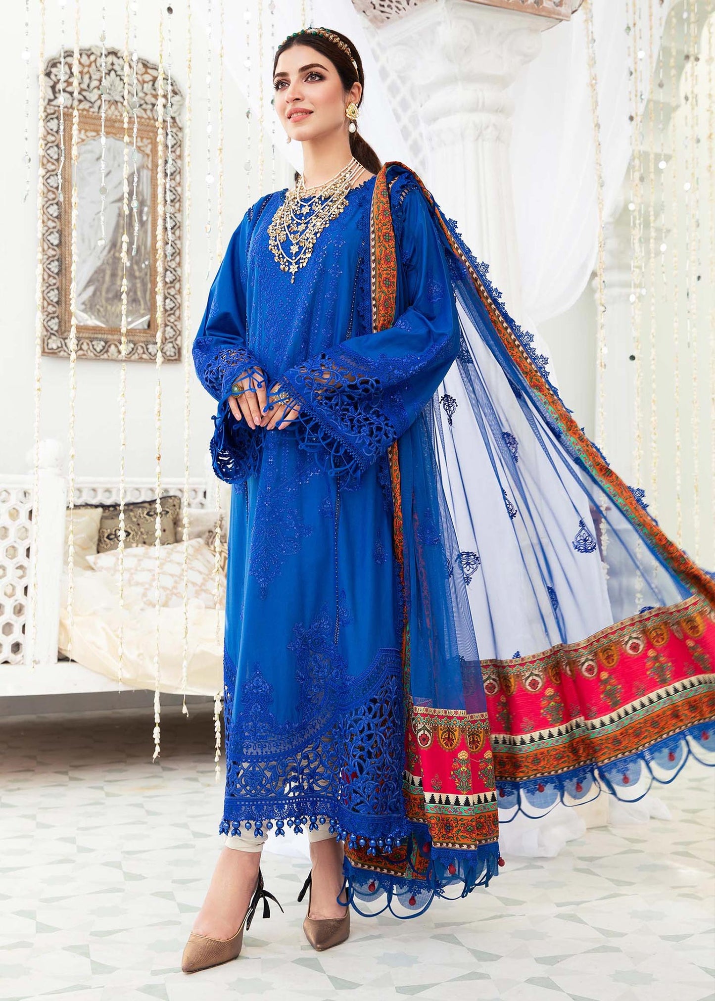 EL-22-08-Cobalt Blue | Maria.B. Lawn Eid Collection 2022 | Unstitched Embroidered Lawn Suit