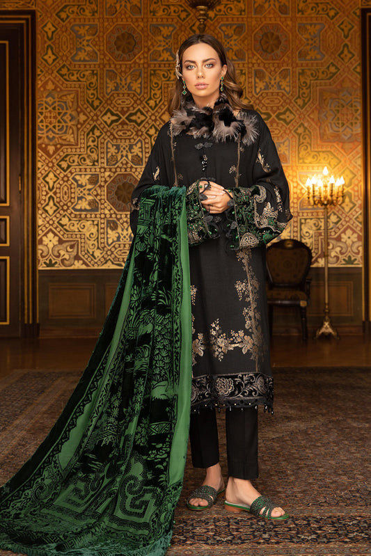 DL-907-Black and Emerald Green | Maria B Winter Linen Unstitched Collection 2021 | Unstitched Embroidered Linen Suits