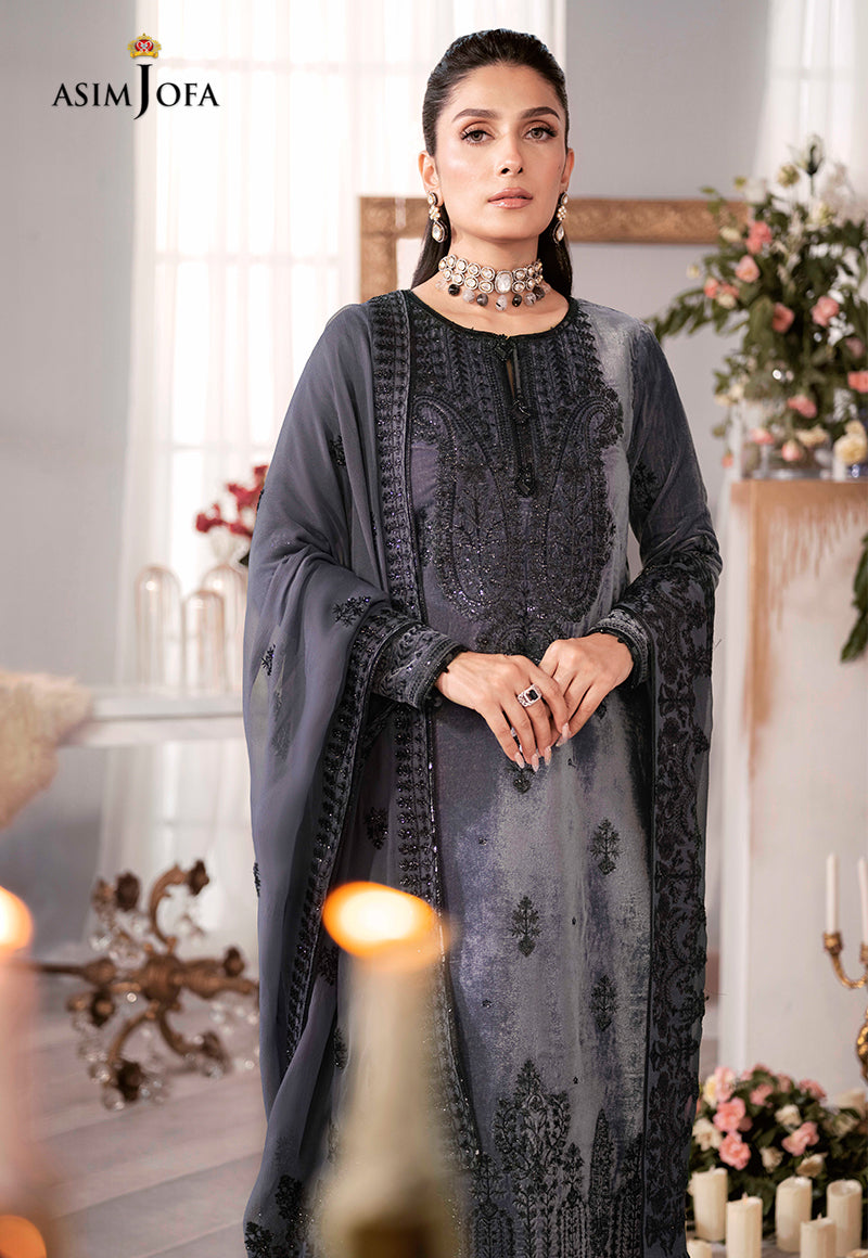 AJAM-05 | The Ayeza Edit by Asim Jofa Makhmal Royal Velvet Winter Collection 2022 | Unstitched Embroidered Velvet Suits