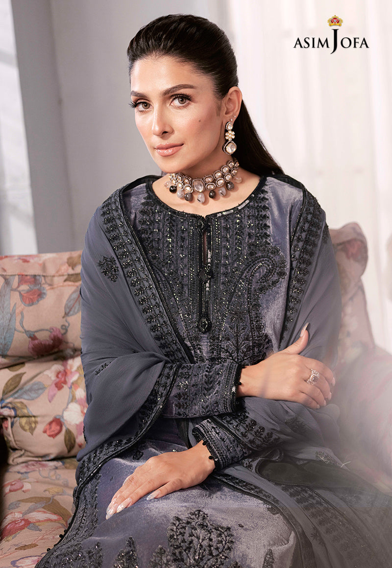AJAM-05 | The Ayeza Edit by Asim Jofa Makhmal Royal Velvet Winter Collection 2022 | Unstitched Embroidered Velvet Suits