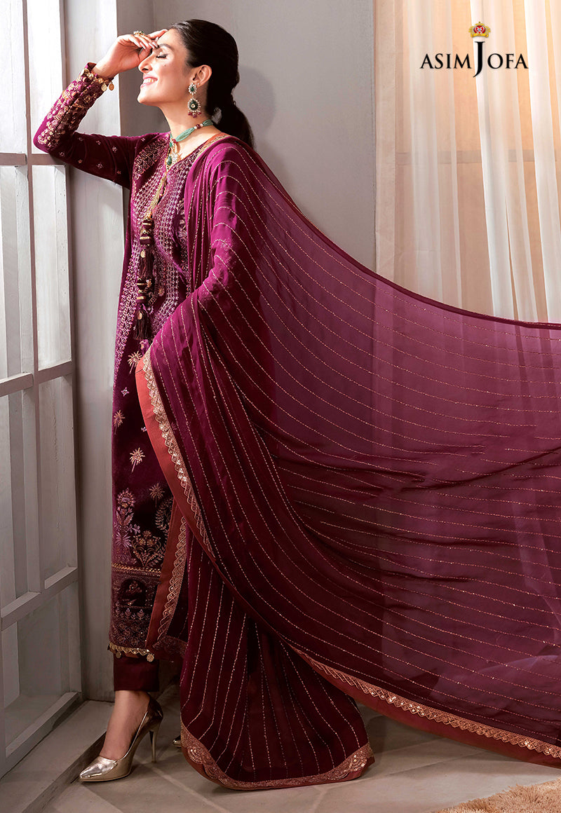 AJAM-10 | The Ayeza Edit by Asim Jofa Makhmal Royal Velvet Winter Collection 2022 | Unstitched Embroidered Velvet Suits