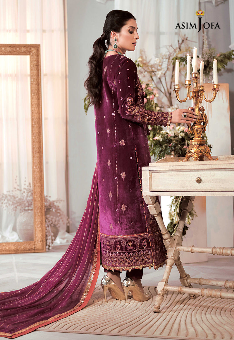 AJAM-10 | The Ayeza Edit by Asim Jofa Makhmal Royal Velvet Winter Collection 2022 | Unstitched Embroidered Velvet Suits