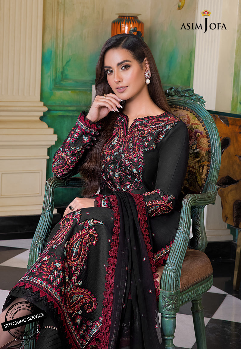 AJIM-07 Asim Jofa The Iqra & Minal Edit Winter Collection 2022 | Unstitched Embroidered Cotton Suits