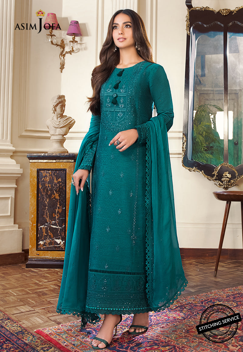 AJIM-15 Asim Jofa The Iqra & Minal Edit Winter Collection 2022 | Unstitched Embroidered Cotton Suits