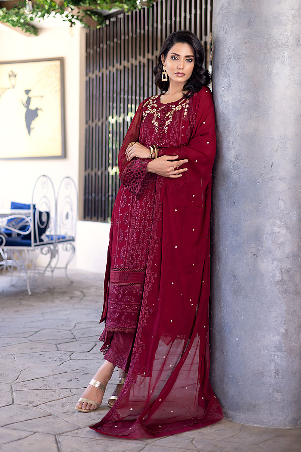 Antique Rouge | Azure Ensembles Chiffon 3PCS 2023