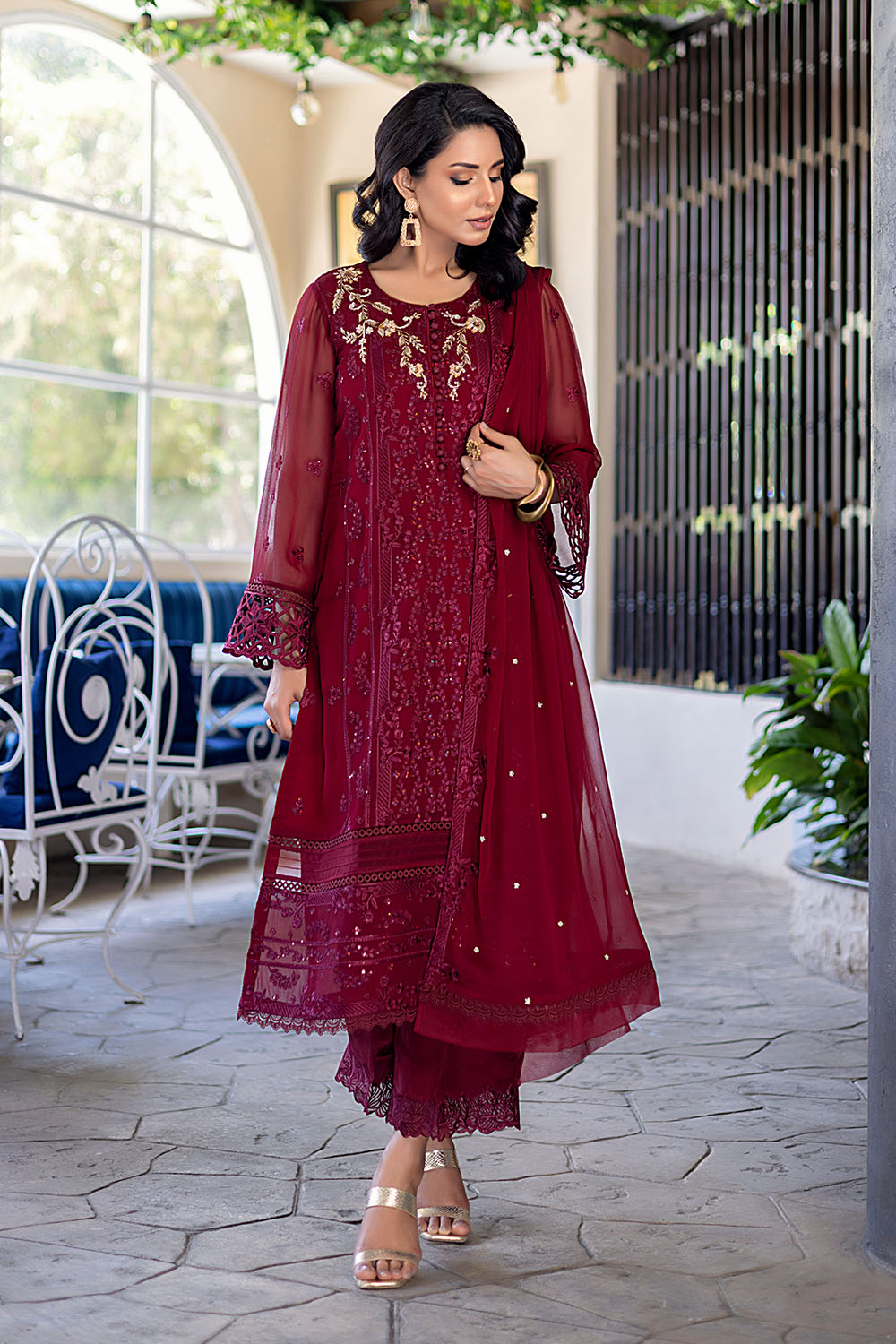 Antique Rouge | Azure Ensembles Chiffon 3PCS 2023