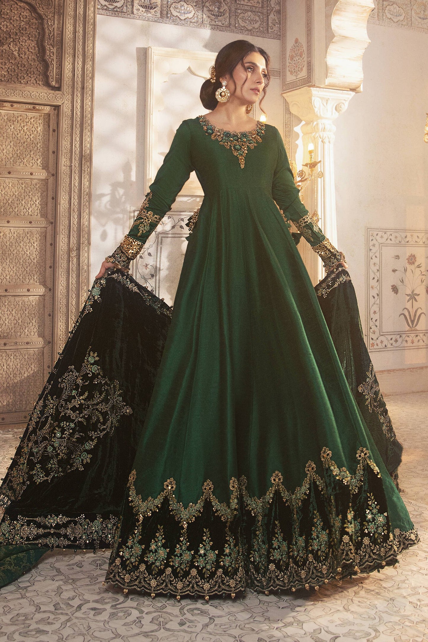 BD-2307 - Teal and Warm green | Maria B Mbroidered Winter Wedding Collection 2021 | Unstitched Embroidered Suits