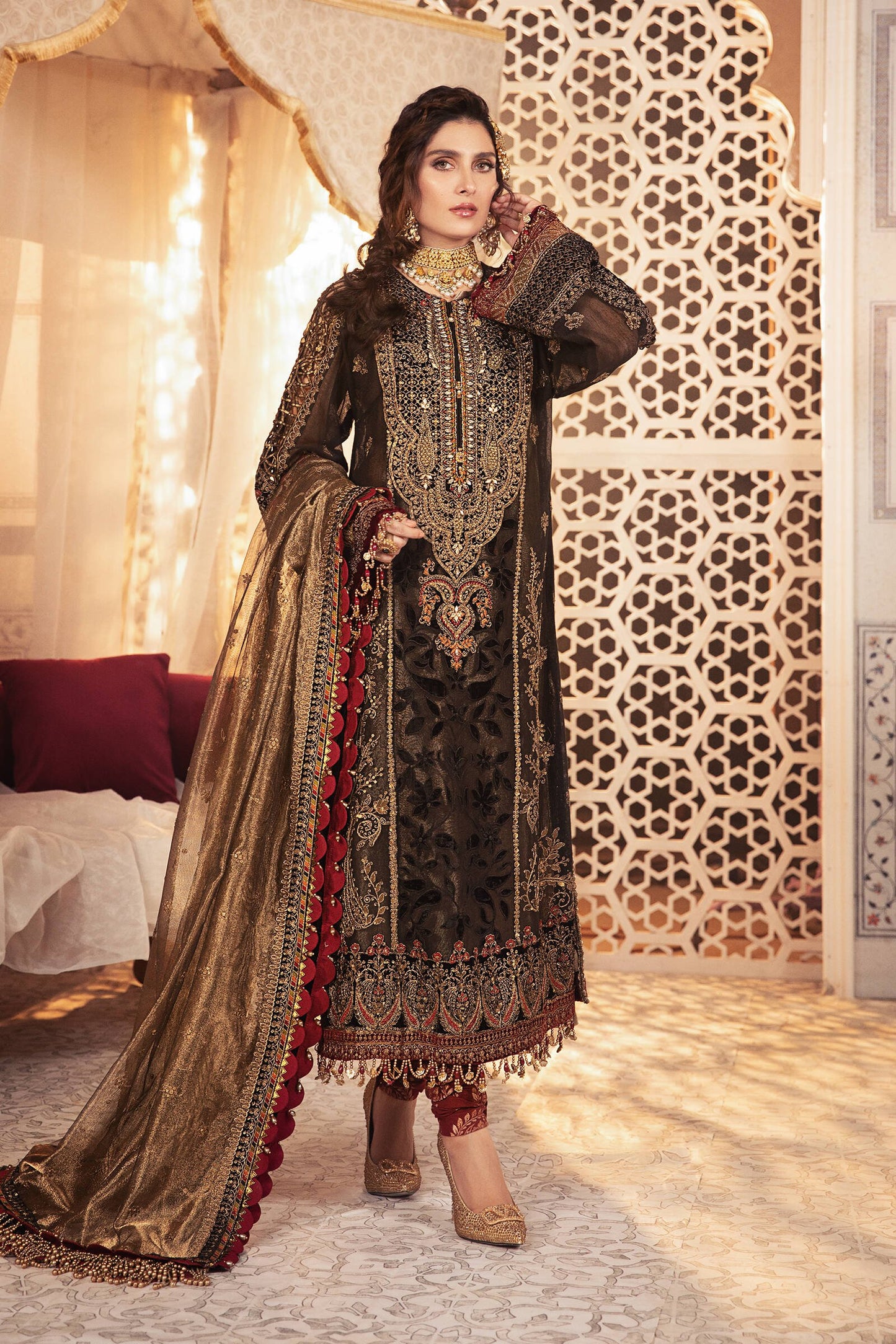 BD-2301 Black and burnt gold | Maria B Mbroidered Winter Wedding Collection 2021 | Unstitched Embroidered Suits