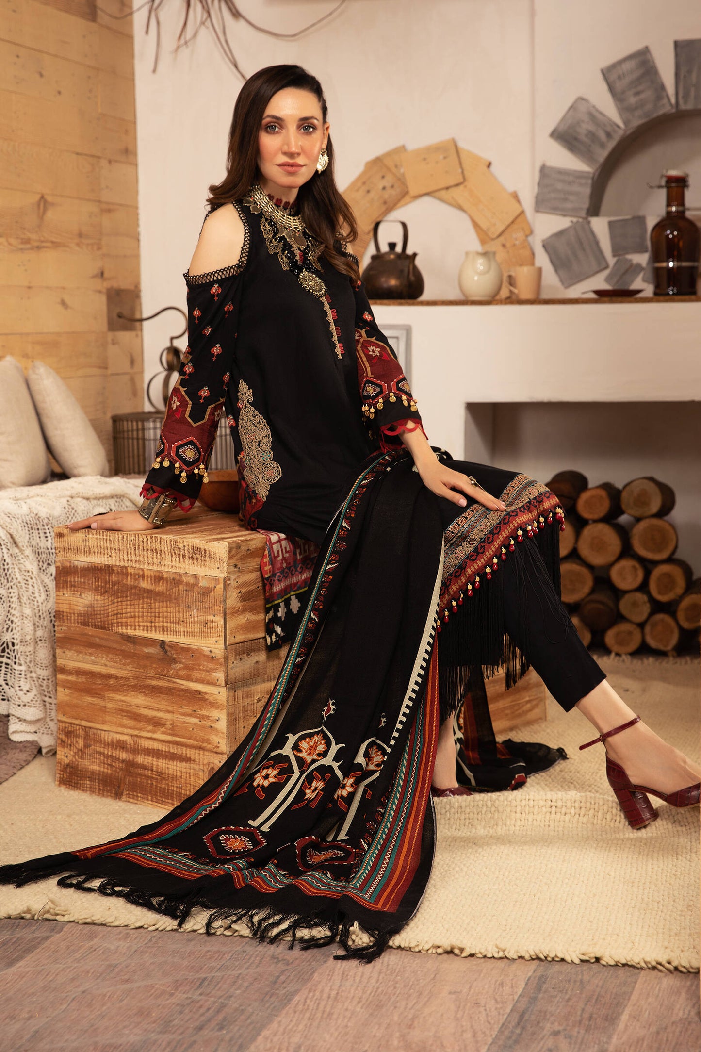 MPT 1206 B | Maria B MPrints Winter Collection 2021 | Unstitched Embroidered Dobby Linen Suits