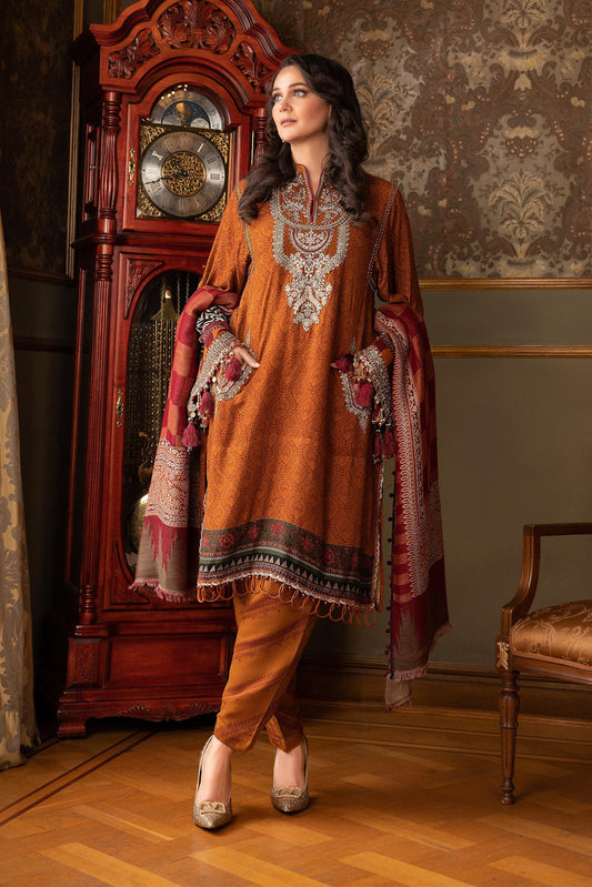 DL-908-Rust | Maria B Winter Linen Unstitched Collection 2021 | Unstitched Embroidered Linen Suits