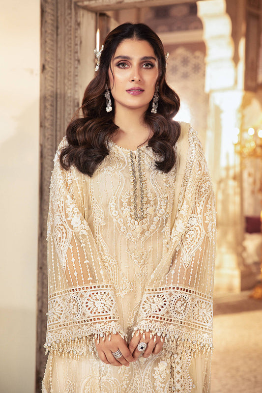 BD-2304 - Pearl White | Maria B Mbroidered Winter Wedding Collection 2021 | Unstitched Embroidered Suits