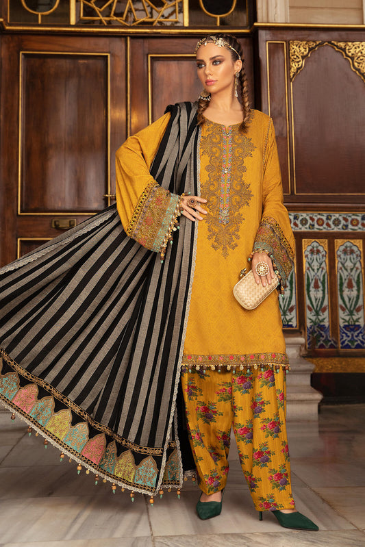 DL-909-Mustard | Maria B Winter Linen Unstitched Collection 2021 | Unstitched Embroidered Linen Suits