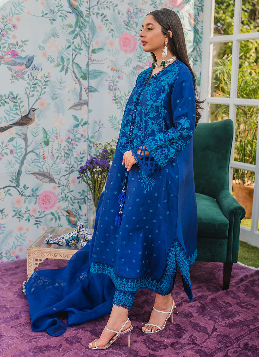 ROYAL IRIS SHIRT AND DUPATTA | Farah Talib Aziz Eid Edit Drop 2 Collection | Embroidered Stitched Raw Silk Suit