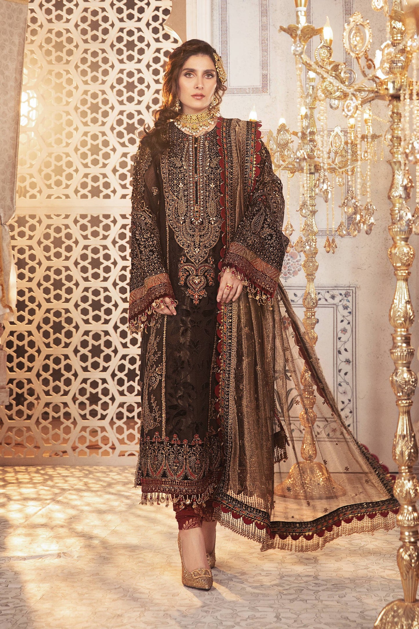 BD-2301 Black and burnt gold | Maria B Mbroidered Winter Wedding Collection 2021 | Unstitched Embroidered Suits