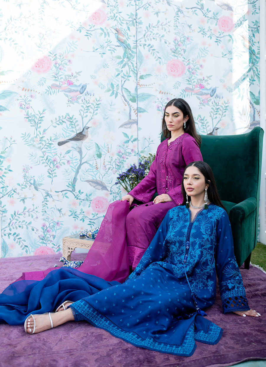 ROYAL IRIS SHIRT AND DUPATTA | Farah Talib Aziz Eid Edit Drop 2 Collection | Embroidered Stitched Raw Silk Suit