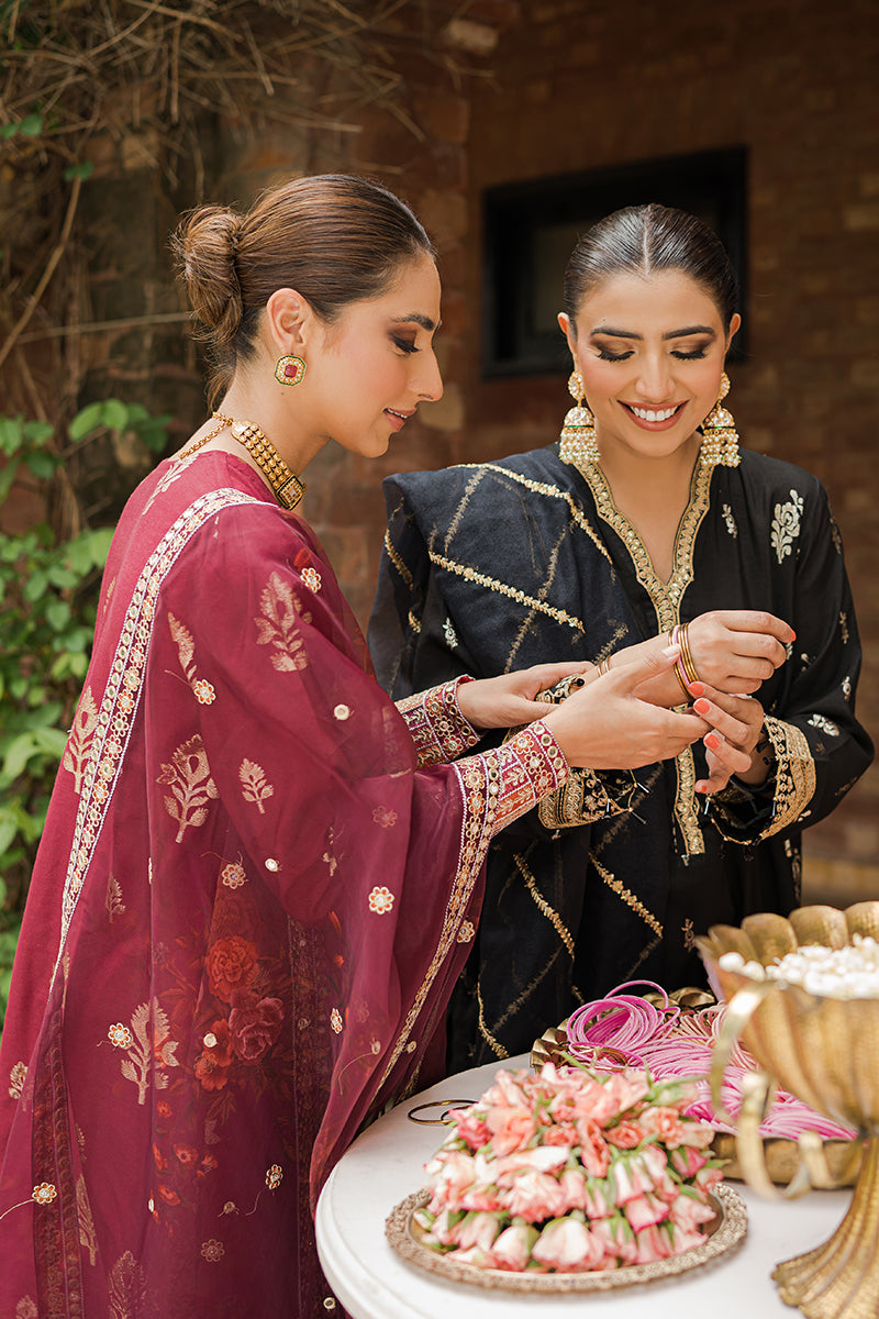 SYAH QURMAZI-3PC | Cross Stitch The Bride Tribe Wedding Festive Collection 2022 | Unstitched Embroidered Jacquard Suits | Cross Stitch 2023