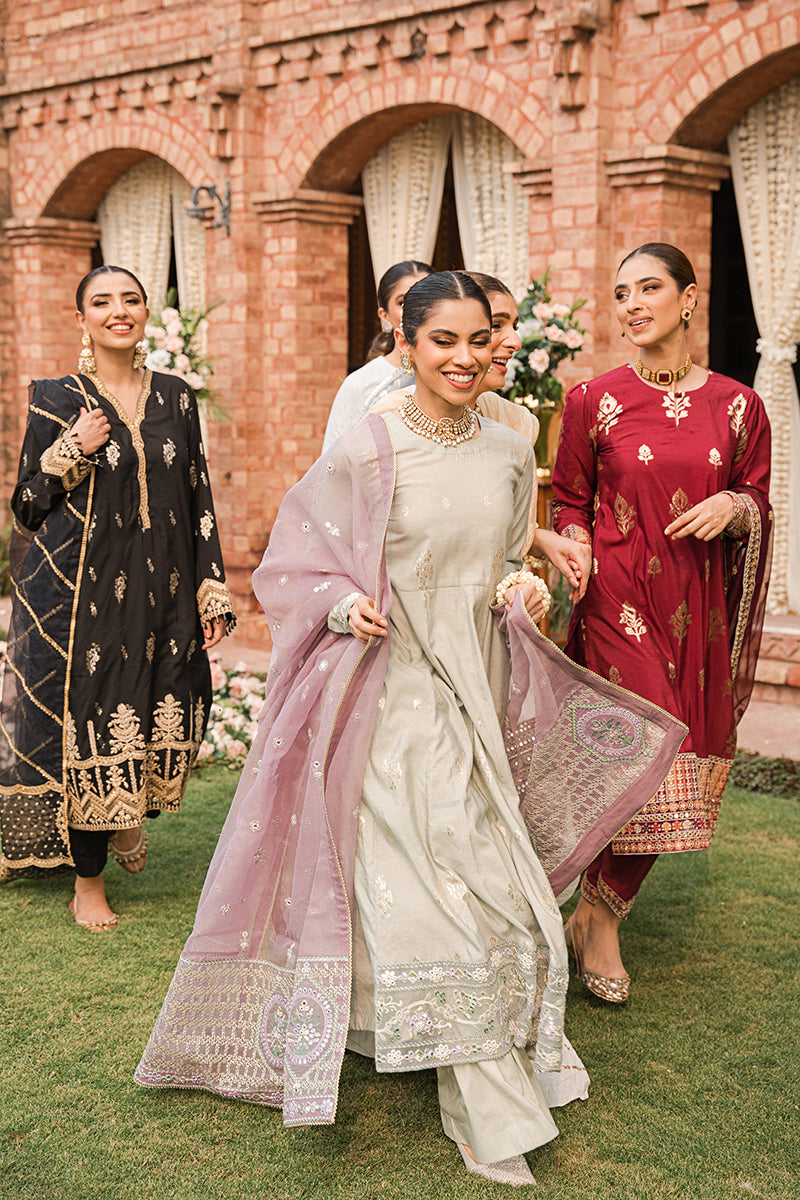 SYAH QURMAZI-3PC | Cross Stitch The Bride Tribe Wedding Festive Collection 2022 | Unstitched Embroidered Jacquard Suits | Cross Stitch 2023