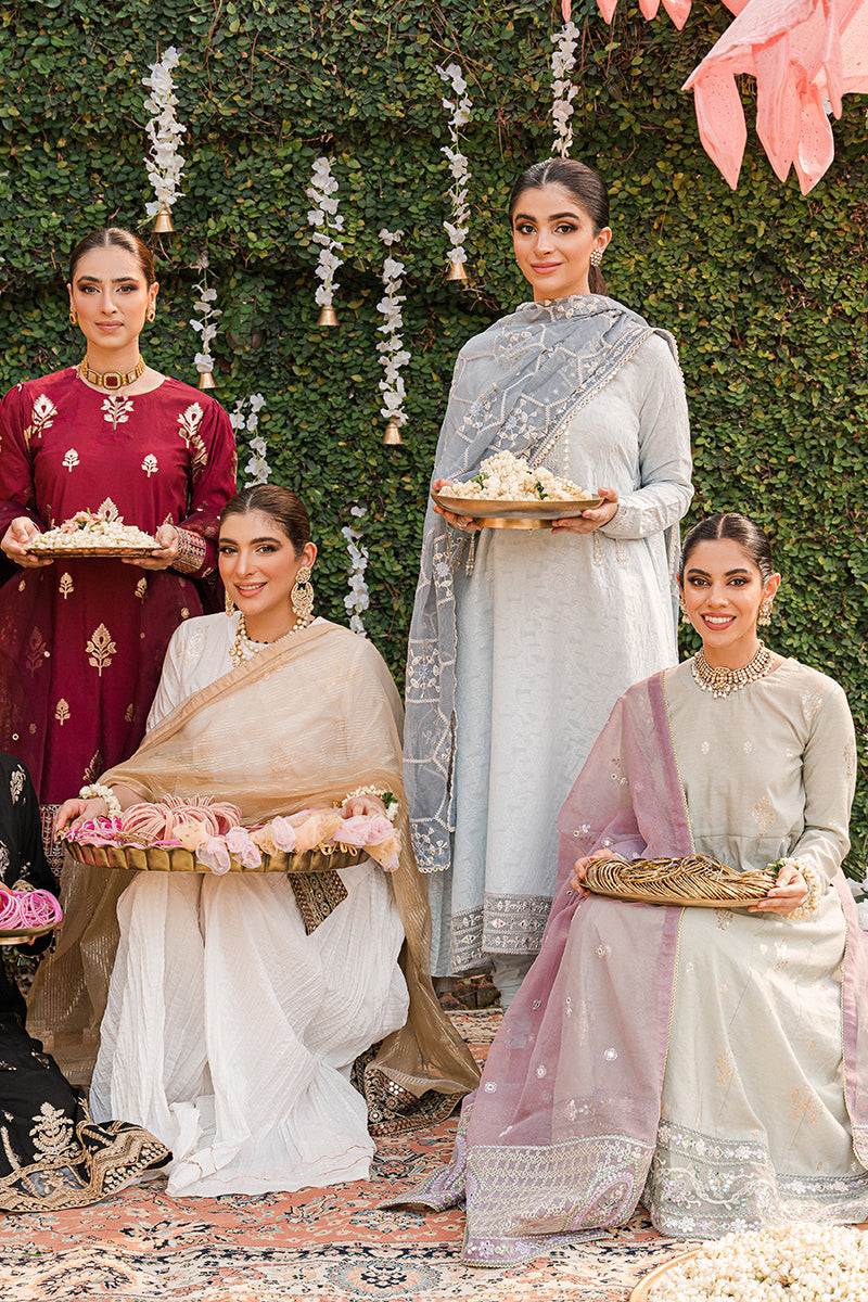 AAB-E HAYAAT-3PC | Cross Stitch The Bride Tribe Wedding Festive Collection 2022 | Unstitched Embroidered Jacquard Suits