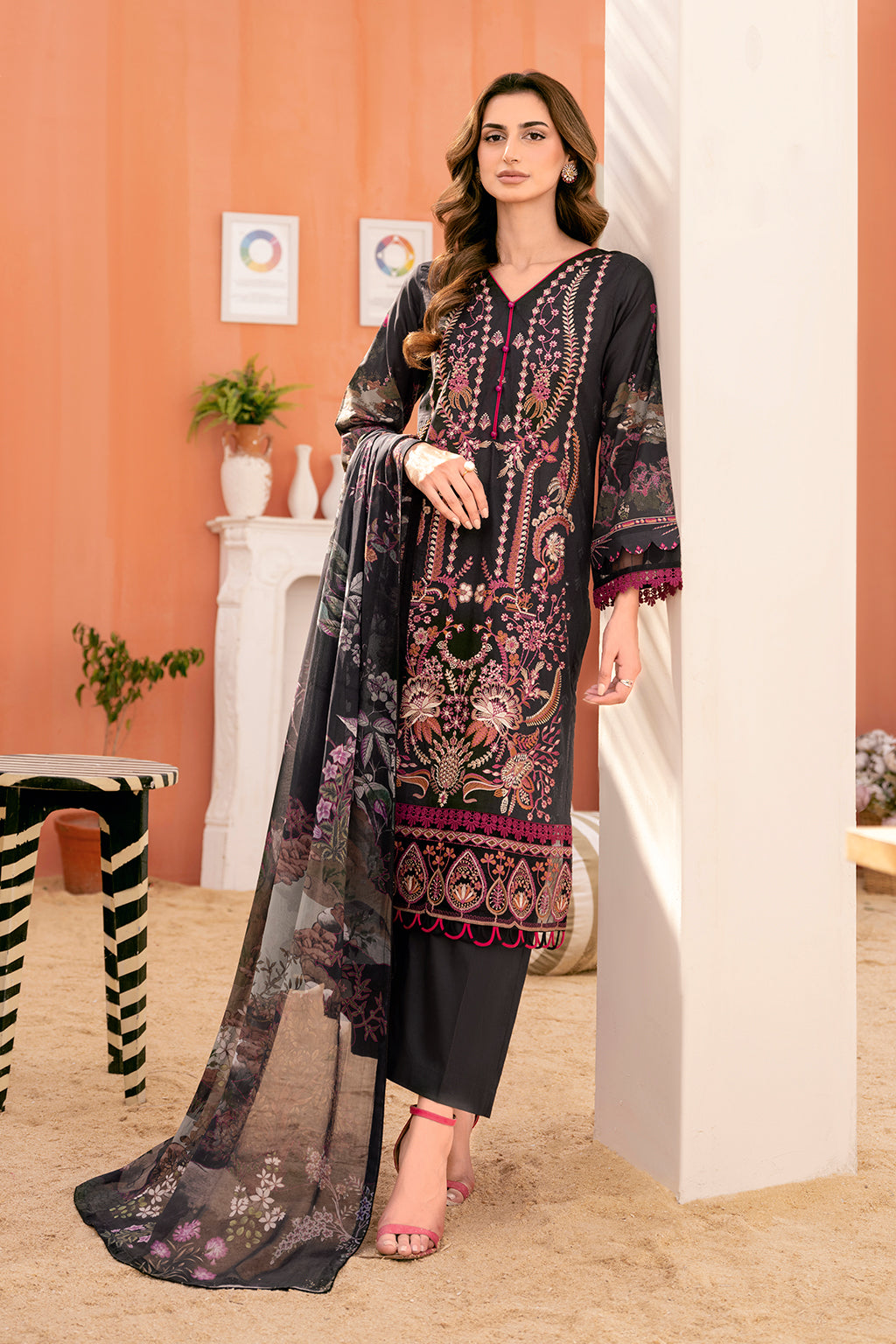 Y-703 | Ramsha Riwayat Luxury Lawn Vol 7 Collection | Unstitched Lawn Embroidered Suits