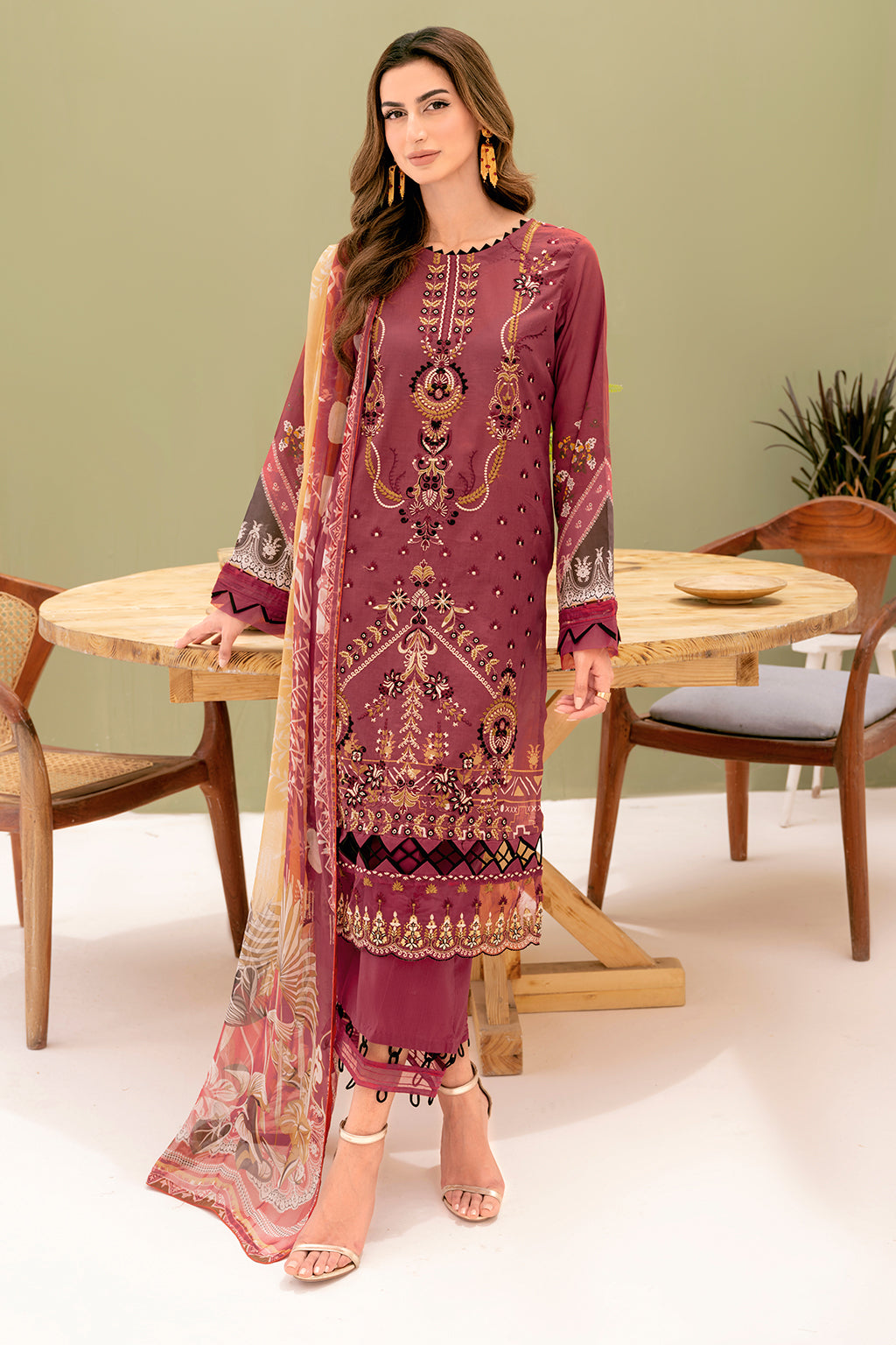 Y-708 | Ramsha Riwayat Luxury Lawn Vol 7 Collection | Unstitched Lawn Embroidered Suits