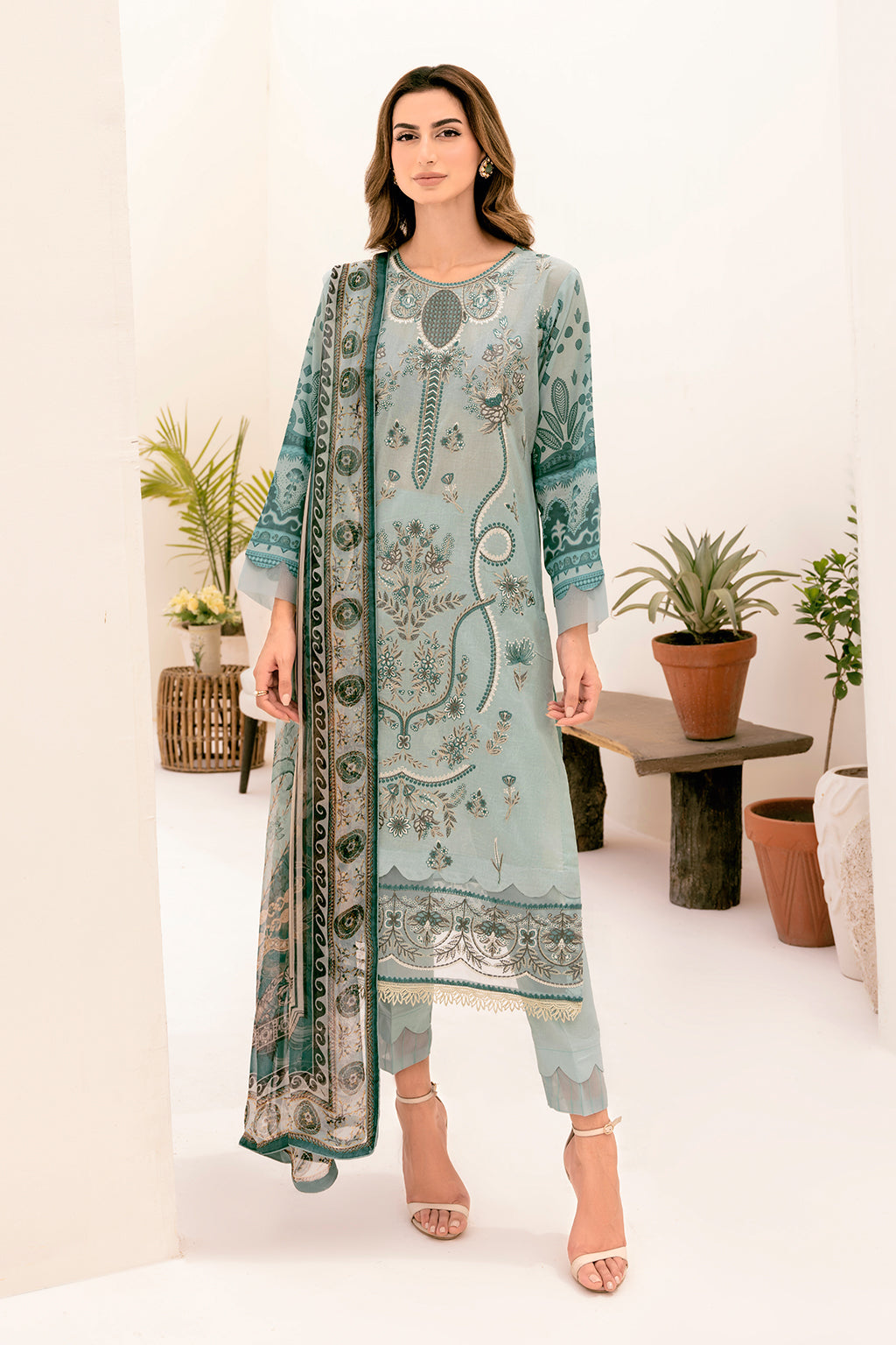 Y-709 | Ramsha Riwayat Luxury Lawn Vol 7 Collection | Unstitched Lawn Embroidered Suits