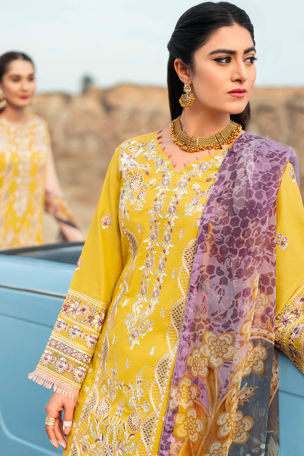 Y-609 | Ramsha Riwayat Luxury Lawn Vol 7 Collection | Unstitched Lawn Embroidered Suits